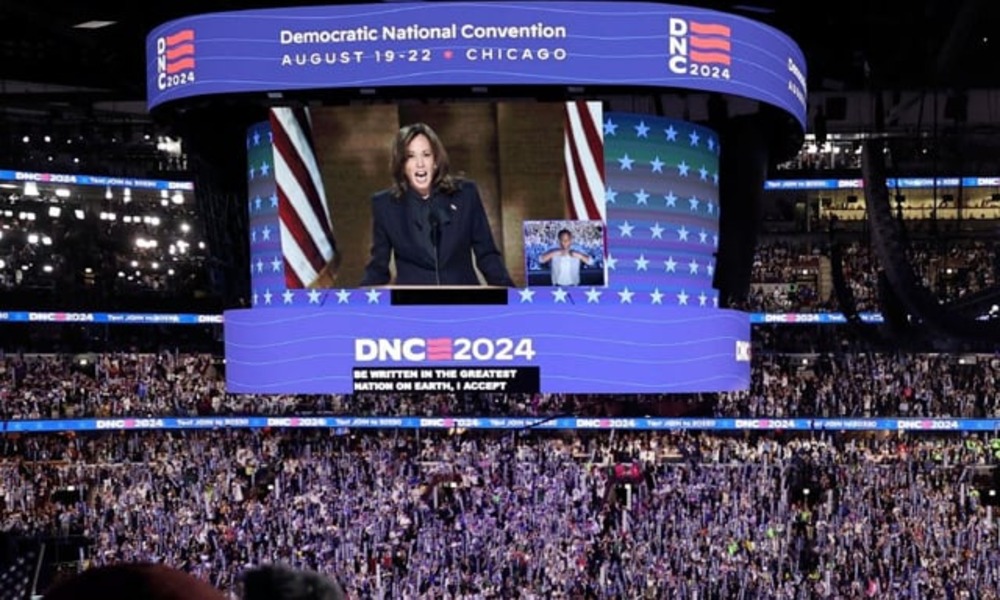 Harris basks in party's adulation as she accepts presidential nomination
