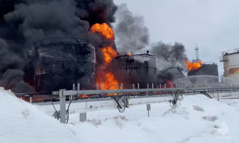 Russian fuel depot on fire after drone attack
