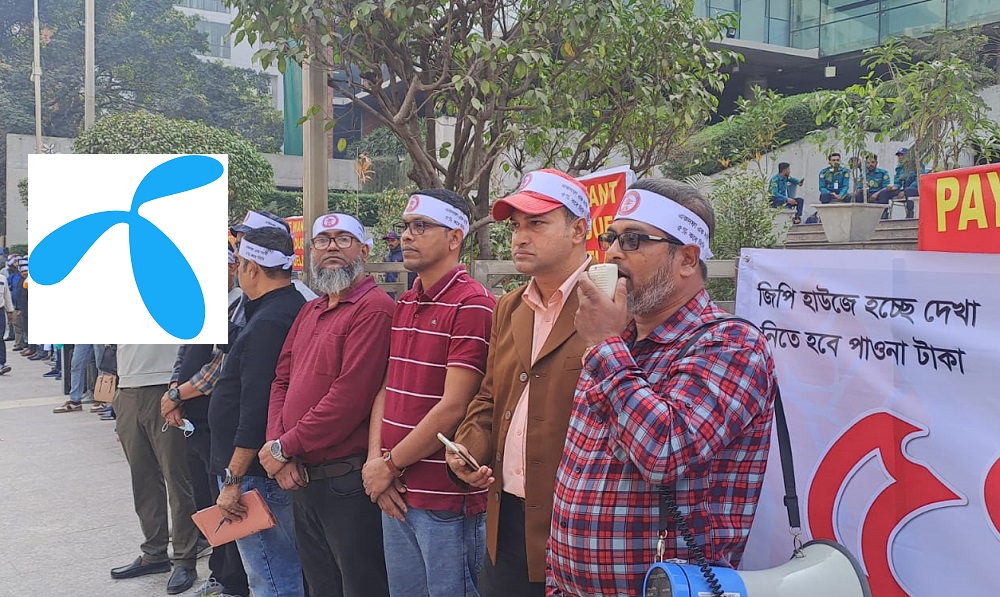 Laid-off employees block Grameenphone head office over unmet demands